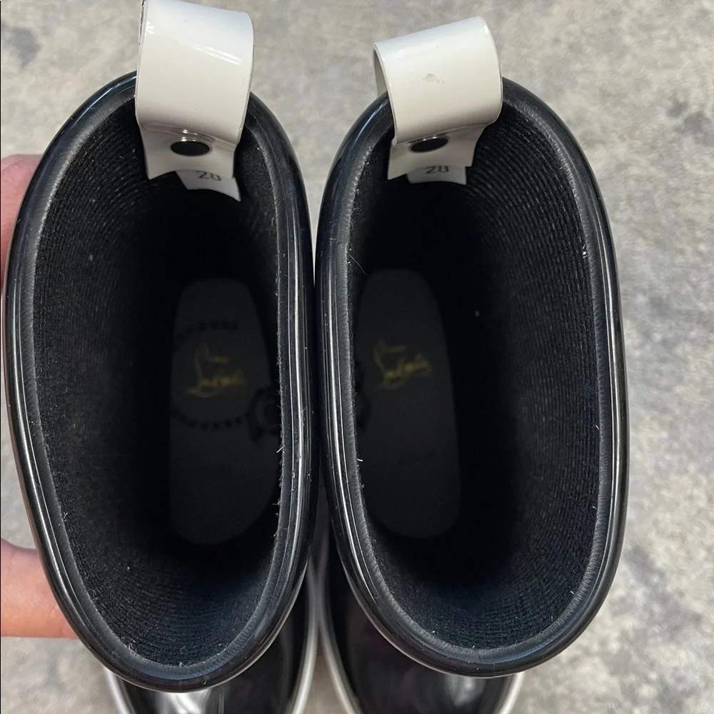New Christian Louboutin Kids Toy Pluie Black Glossy Rubber Rain Boots Sz 28